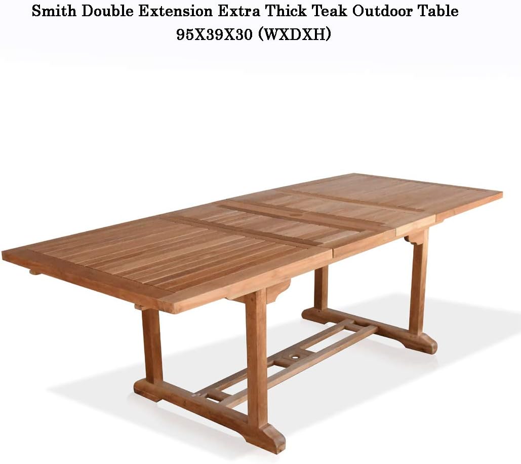 Grade-A Teak Outdoor Dining Set-95"X40" 9 Pieces | Rectangle Double Extension Table & 8 Java Arm Chairs | Wooden Outdoor Seating for Garden Fine Sanded